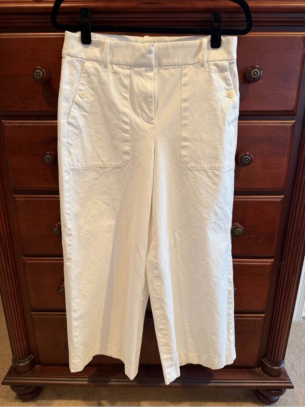 J. Crew White Wide-Leg Cropped Pants with Front Patch Pockets